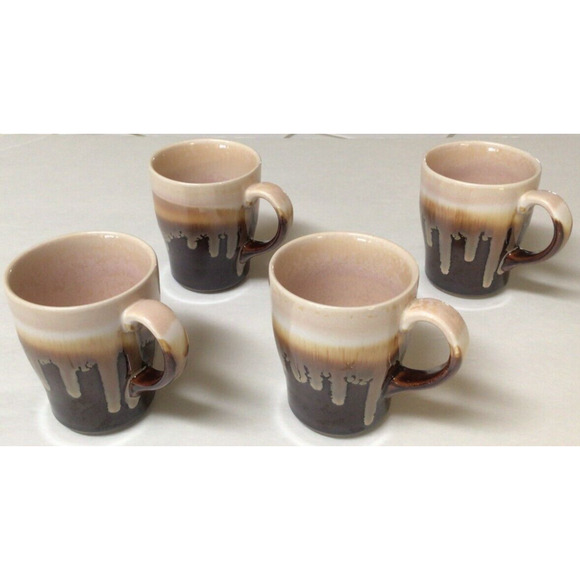 Brown Drip Glaze CULINARY CONCEPTS 4 piece Ceramic 9.6 oz Coffee MUG SET ~798A - Picture 1 of 4